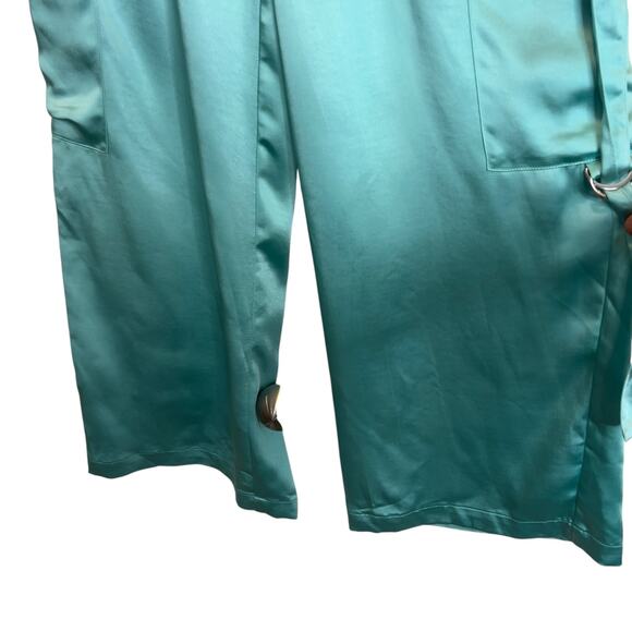 Forever 21 Satin Cargo Pants Womens M Mint Green Blue Utility Wide Leg Hipster - Picture 5 of 13